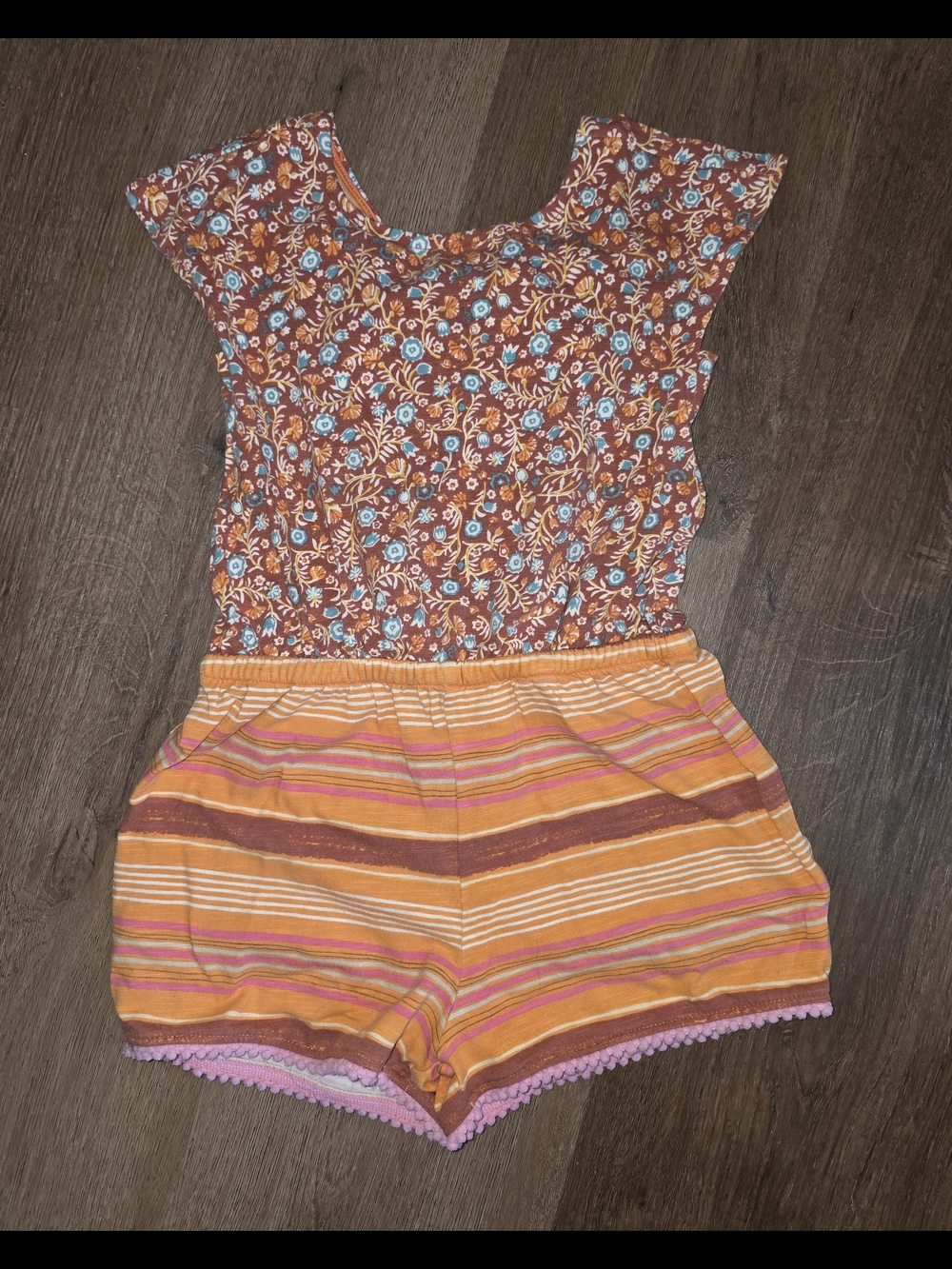 Matilda Jane Orange & Rust Floral-Top Striped Romper